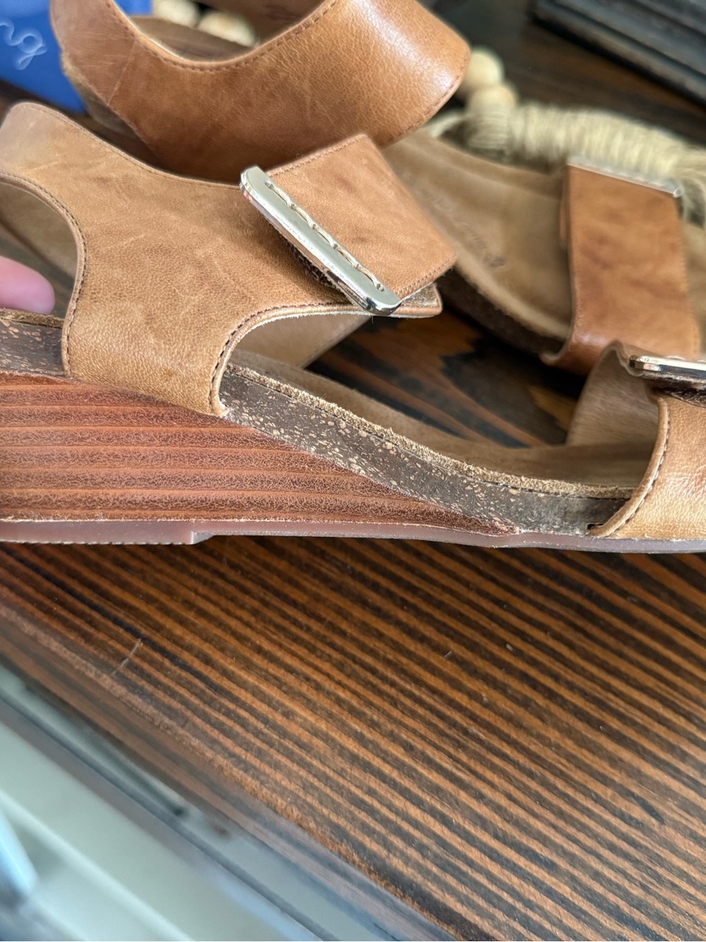 Sofft Tan Leather Wedge Sandals - Picture 5 of 10